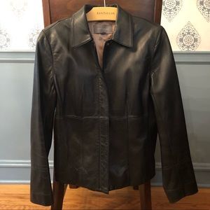 Ann Taylor soft lamb black leather coat. Size M.